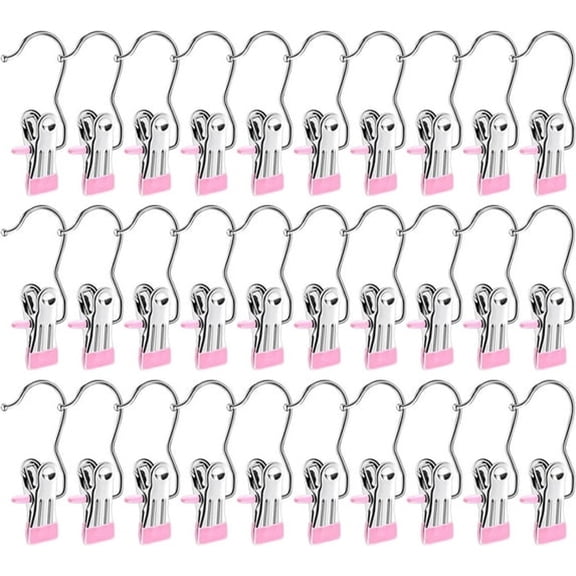 BPPEG Boot Hangers for Closet,30 Pack Laundry Hooks with Clips,Stainless Steel Boot Hanger Clips,Portable Hangers Single Clip Space Saving Boot Clips for Hanging (Pink)