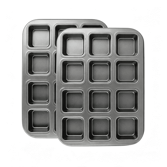 BPPEG Brownie Pan with Dividers,2 Set All Edges Square Cupcake Pans 12 Mini Cavity Non Stick Baking Carbon Steel Bread Mold Small Edge 3X4 Individual Cutter Sheet Tray for Cake Cookie Oven