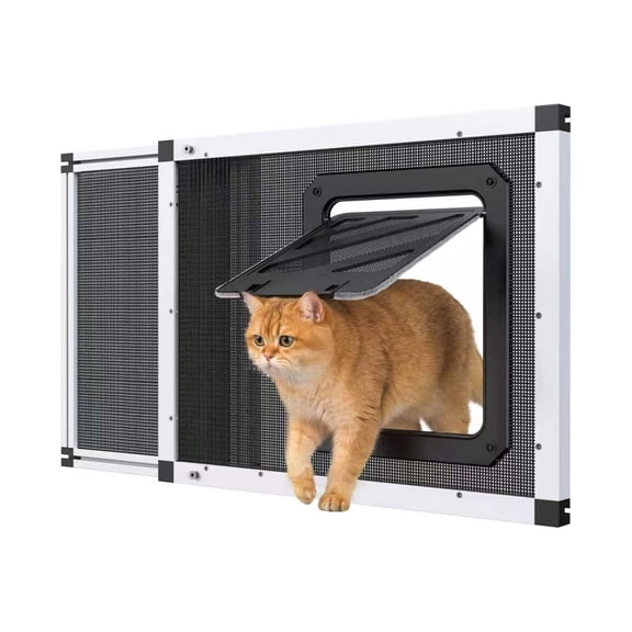 BPPEG Bug-Proof Screen Cat Door for Window,29.5Cm*24.5*1.5Cm Adjustable Width,1-Min Install|Stainless Steel Mesh + Aluminum Frame|Ventilated|Magnetic Closure Sliding Pet Door Window Insert for Cats