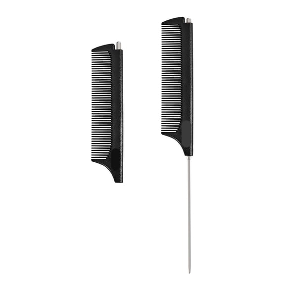 BPPEG Carbon Retractable Rat Tail Comb for Parting and Styling, Hair Cutting and Braiding-Stainless Steel Pin Tail Comb, Black Rat Tail Comb