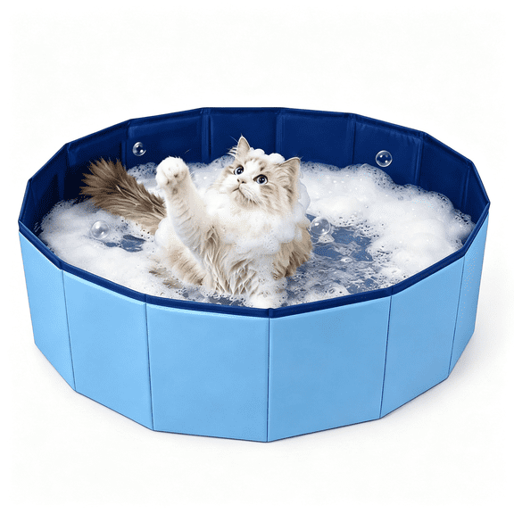 BPPEG Cat Bath Tub, Foldable Cat Bath Pool with Water Drain Plug, Space Saving Pet Bathtub for Pet Puppy Dogs Cats, Easy to Clean, Can Be Used Indoors Or Outdoors