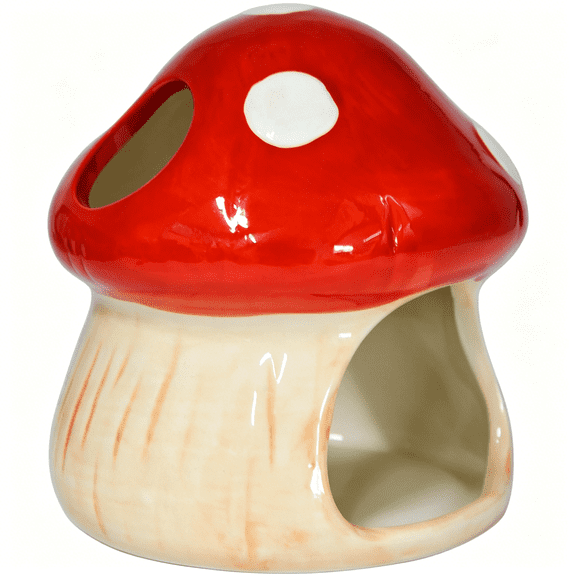 BPPEG Ceramic Fish Tank Decor, Mushroom House Aquarium Decorations, Cute Betta Bed Tank Ornament, Shrimp Toad House for Goldfish, Cichlid, Betta Sucker Fish Hideout Cave - Red
