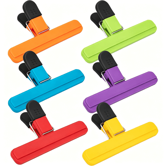 BPPEG Chip Clips, 6 Pack Large Food Clips, Snack Bag Clip, Plastic Heavy Duty Seal Grips for Food Storage, Home, Office and More(6 x 3.5 Inch)