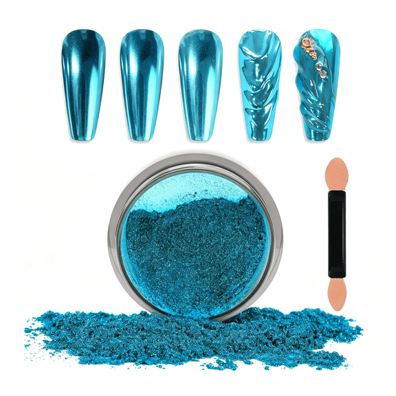 BPPEG Chrome Nail Powder,Metallic Mirror Effect Pigment,Lake Blue Holographic Glitter Glazed Manicure Decoration Reflective Pigment for Diy Gel Polish Nail Art,Resin Craft,Gifts