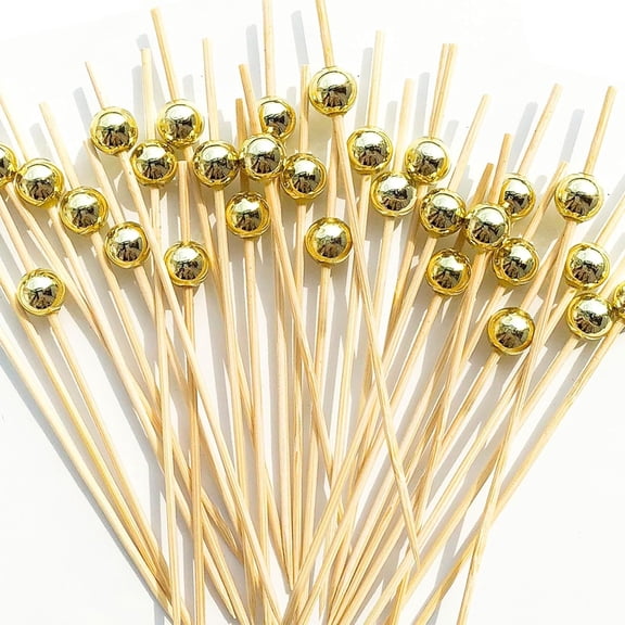 BPPEG Cocktail Picks,Toothpicks for Appetizers,100 Pcs 4.7 Inch Gold Pearl Cocktail Picks for Party Decorations, Decorative Food Picks Fancy Toothpicks for Appetizers, Appetizer Skewers