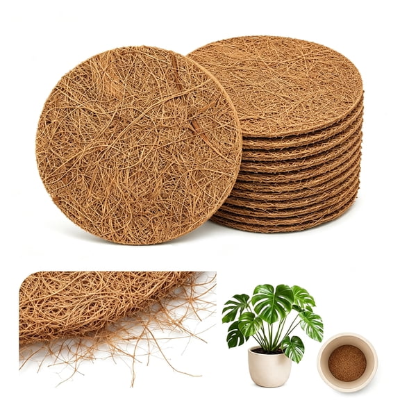 BPPEG Coco Coir Drainage Mesh Pads for Flower Pots,12 Pcs Pot Hole Covers(4",12Pcs)|Natural Coconut Fiber Inserts for Soil Retention and Root Aeration,Indoor Outdoor Planters Hydrophobic
