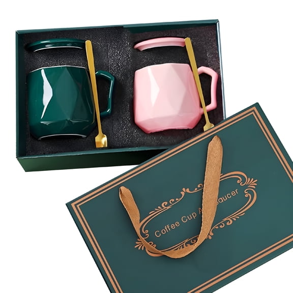 BPPEG Coffee Mugs,Gift for Couples,Bridal Shower,Engagement,Anniversaries,12 Oz Pink & Green,Ceramic Coffee Mug Gift