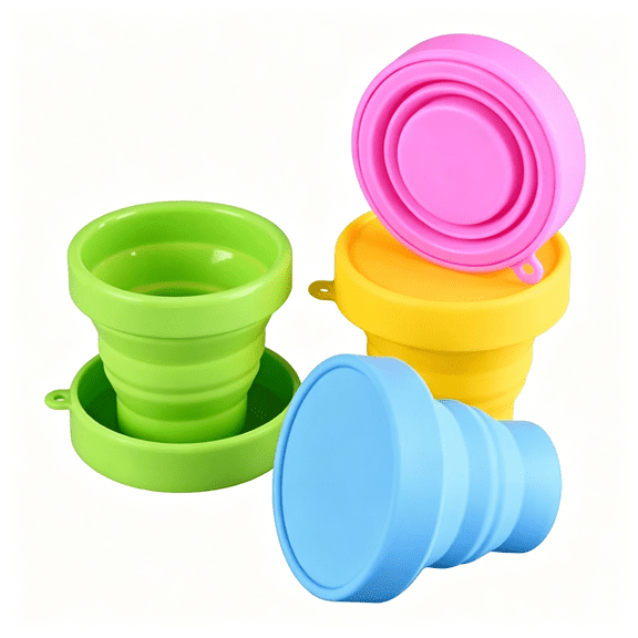 BPPEG Collapsible Cup Compact Silicone, Reusable Food Grade Folding Mug with Lids, Expandable Retractable Drinking Set, Portable, Pocket Size for Outdoor Camping Travel and Hiking
