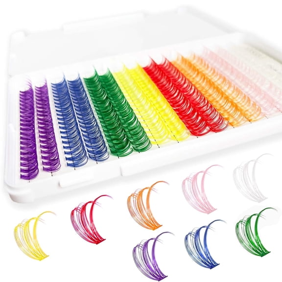 BPPEG Colored Lash Clusters DIY Colored Lash Extensions 320pcs Color Eyelash Extensions D Curvature,14/16mm Mix Lashes Eye Makeup,White Pink Orange Red Yellow Green Blue Purple