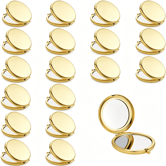 BPPEG Compact Mirror,Pocket Travel Makeup Mirror for Purse,Metal Round Shell,2-Sided 1X2X Magnifying,Portable,Folding,Handheld,Gold Compact Mirror Gold,18 Pack