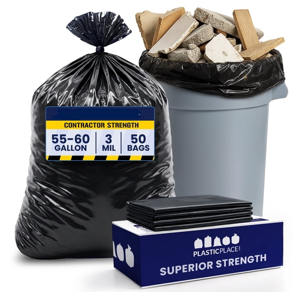 BPPEG Contractor Trash Bags 55-60 Gallon,3.0 Mil,Black Heavy Duty Garbage Bag,38 X 58 Contractor Garbage Bags (50Count)