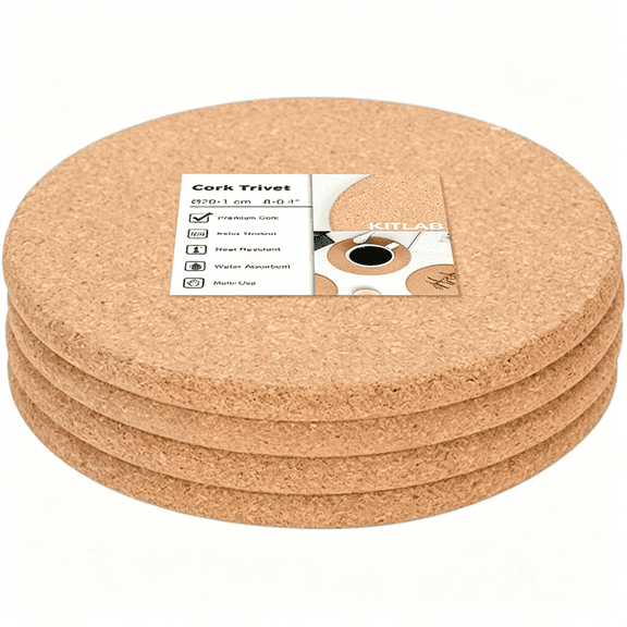 BPPEG Cork Trivet, 4 Pack High Density Thick Cork Trivets for Hot Dishes, 8 Inch Heat Resistant Large Coaster for Kitchen, Hot Pads for Table & Countertop