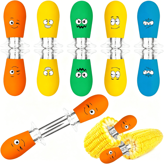 BPPEG Corn Holders, 10Pcs/5 Pairs Corn Cob Holders Sets, Funny Faces Stainless Steel Corn on The Cob Holders BBQ Fork Skewers for Home Cooking Parties Camping (Multicolor)