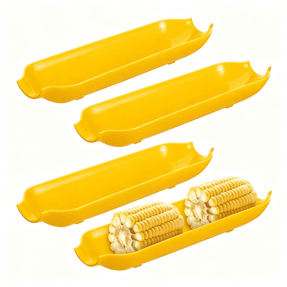 BPPEG Corn Tray Set of 4 Plastic Snack Serving Plates 8.46X2.67X0.19In Corn Cob Design Appetizer Serving Trays for Kitchen Dining Bbq Party,Fun Corn on the Cob Dishes
