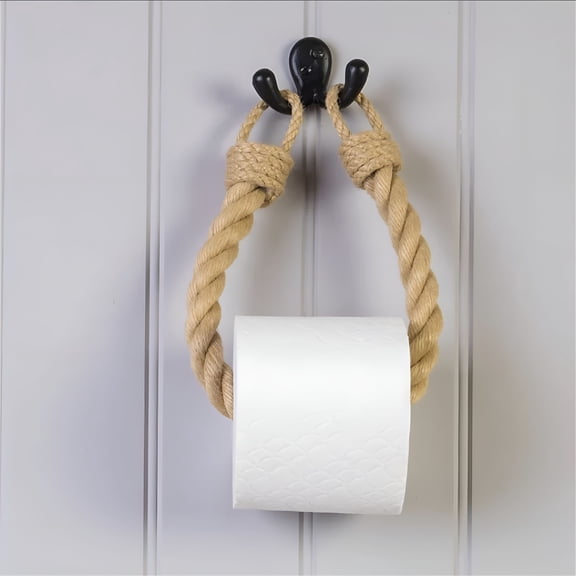 BPPEG Creative Jute Rope Toilet Paper Holder Decorative Bathroom Hanger Rustic Industrial Tissue Stand Unique Wall Mounted Storage Rack for Home Or Guest Restroom