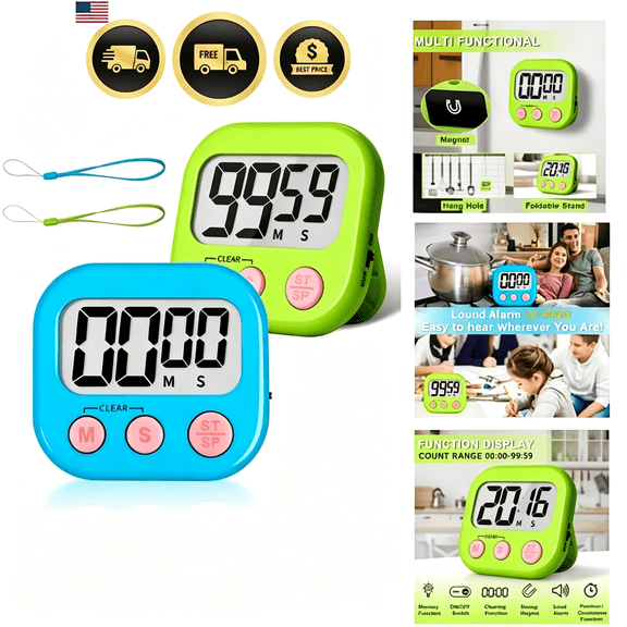 BPPEG Digital Classroom Timer for Kids Teachers 2 Pack Blue Green Large Screen, Easy to Read & Magnetic Back digital timer for kids