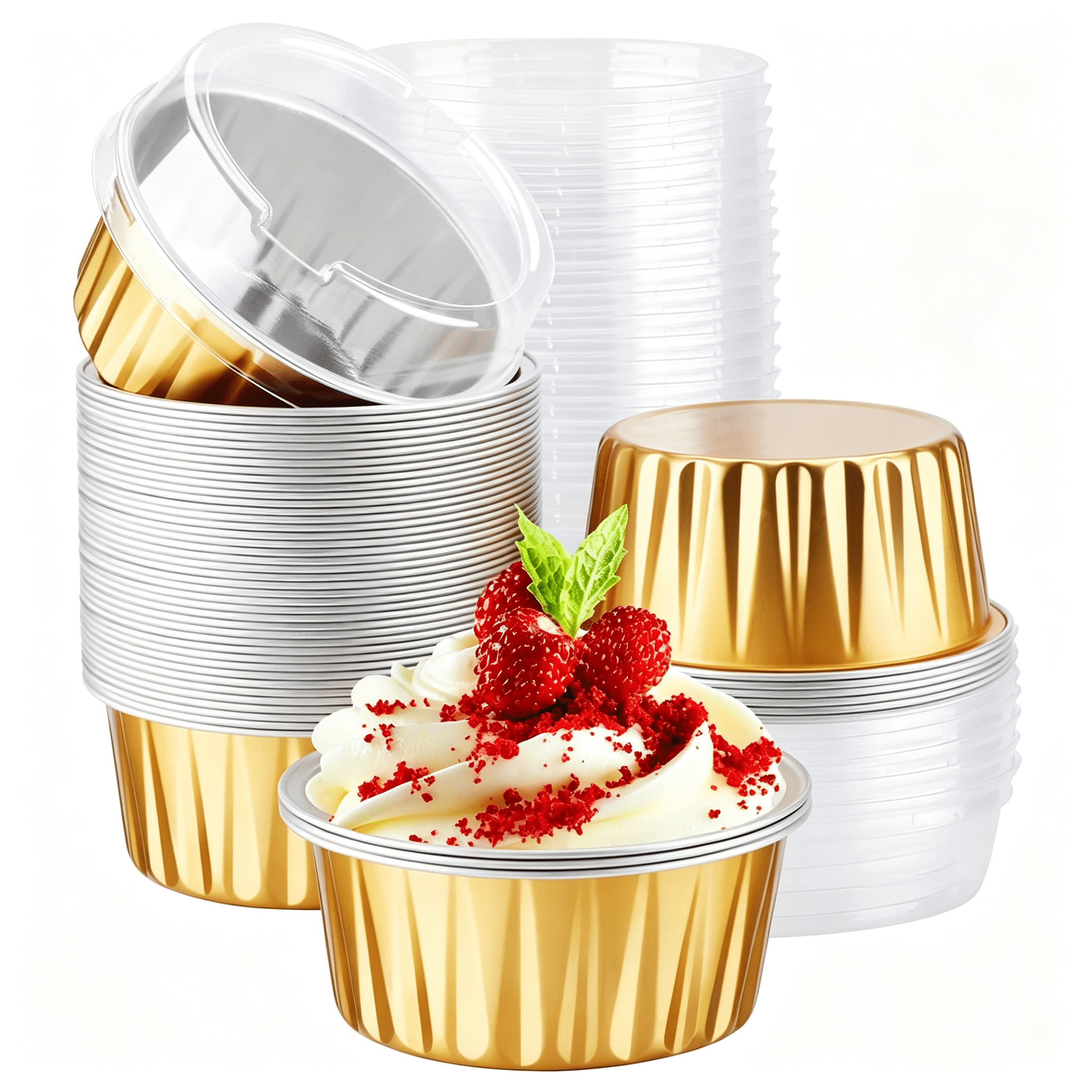 BPPEG Disposable Ramekins, Gold 50Pcs 5Oz Mini Aluminium Foil Baking ...