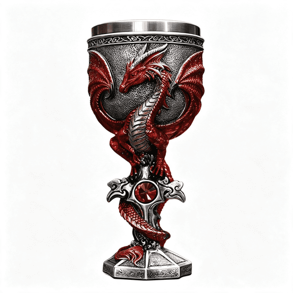 BPPEG Dragon Goblet Stainless Steel Dungeons and Dragon Gift for Men,7 Oz Chalice Wine Goblet Cross Medieval Drinking Cups Gothic D&D Goblet Vintage Halloween Christmas Gift (Red)