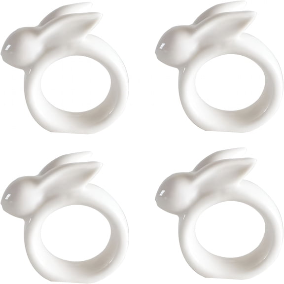 BPPEG Easter Rabbit Porcelain Napkin Rings,Set of 4 White Bunny Ceramic Napkin Rings for Easter Dinner,Weddings,Parties,Handmade