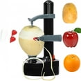 thumbnail image 1 of BPPEG Electric Peeler Automatic Potato Apple Pear Peeler Smart Vegetable and Fruit Peeler Machine Stainless Steel Kitchen Peeling Tool Dual Power with 2 Replacement Blades and 1 Handy Thumb Knife, 1 of 7