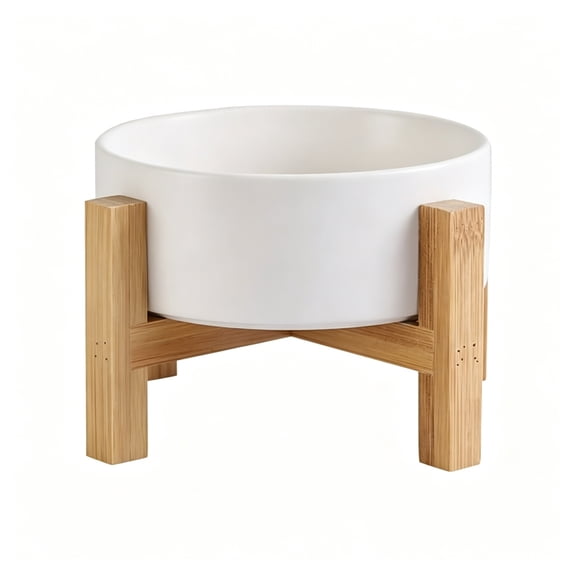 BPPEG Elevated Ceramic Cat&Dog Bowl with Non-Slip Wooden Stand for Small Medium Pets Anti-Spill Easy Clean Ergonomic Design Feeding Station Pet Care