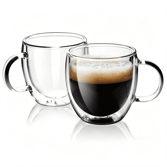 BPPEG Espresso Cups Set of 2 5 Oz, Double Walled Glass Coffee Mugs with Handle,Insulated Layer Coffee Cups,Clear Borosilicate Glass Mugs,Perfect for Cappuccino,Tea,Latte,Espresso,Hot Beverage,Wine