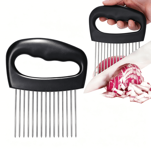 BPPEG Extra-Large Onion Holder for Slicing,304 Stainless Steel Onion Cutter Vegetable Chopper,Extra-Large Tomato Slicer with 16 Long Needles,Potato Slicer,Meat Tenderizer,Food Slicing Guide