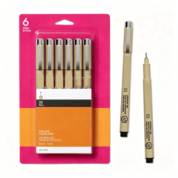 BPPEG Fineliner Pens, 05 Tip Size, Archival Black Ink, 6Pk 50038 | Archival Black Ink Pens for Writing, Illustration, and Journaling, Precise Fine Points and Lines, Smooth Writing