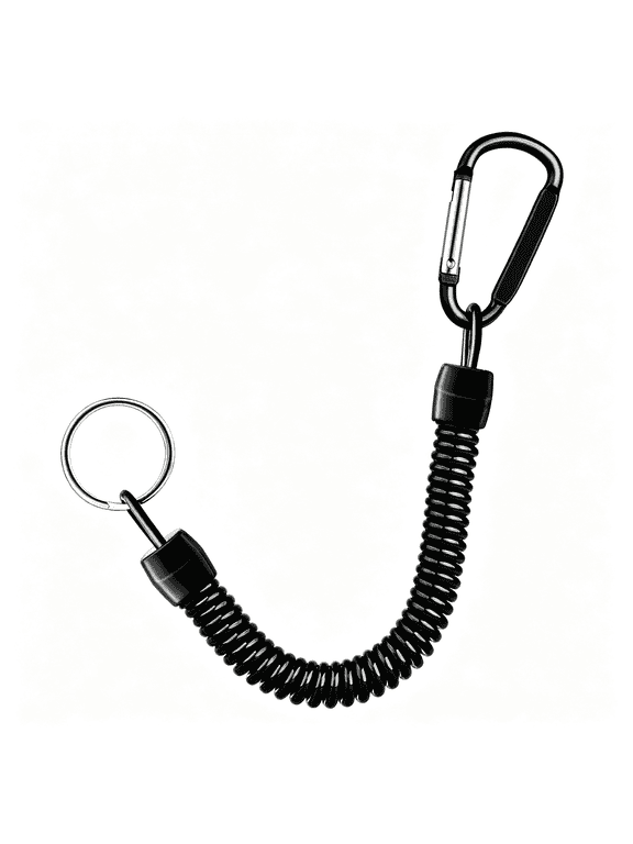 Flexible Anti-Lost Spring Coil Leash Cord Safety Ropes Retractable Lines Elastic Wrist Band with Stainless Steel Snap Hook Keychain Ring Carabiner, Durable Elastic Rope