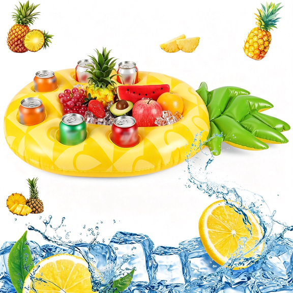 BPPEG Floating Drink Holder for Pool, Floating Cabana Bar, Hot Tub Drink Holder for Adults, Durable Float Inflatable Pool Accessories(Classic Pineapple)