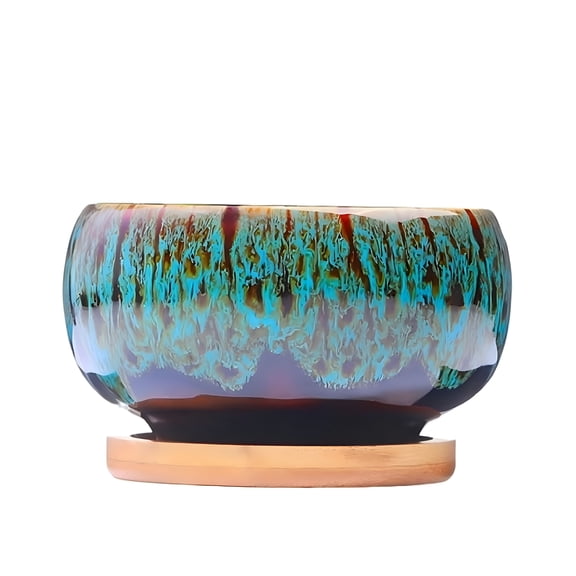 BPPEG Flower Pots,Circular Glazed Ceramic Pottery Planter Set Unique Color Blend Succulent Garden Pot Display,Home Decor
