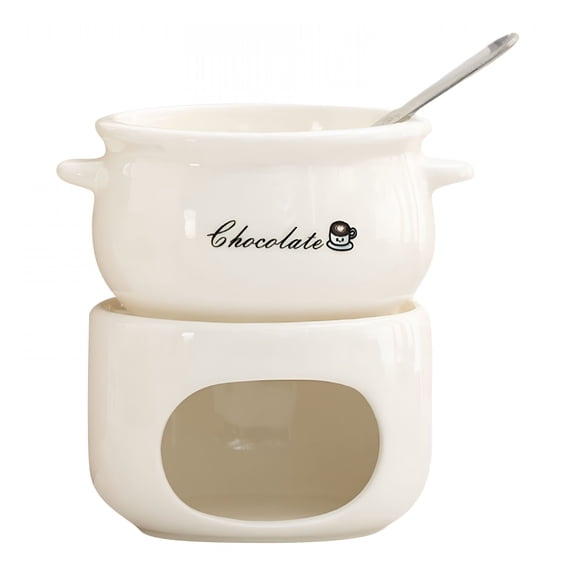BPPEG Fondue Pot Set with Forks,Small Ceramic Fondue Pot for Melting Chocolate,Cheese,Butter And Caramel,Chocolate Fondue Set for Date Night Valentines Day Birthday Wedding Gifts,White