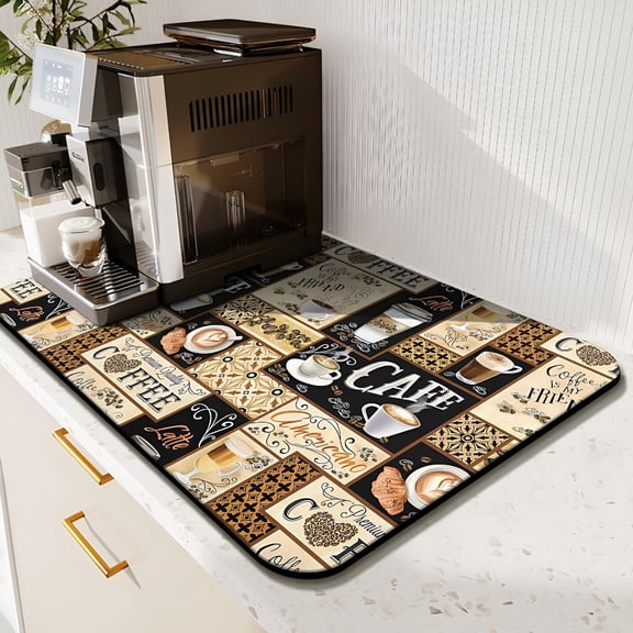 BPPEG Fun Coffee Mat 19Inx12In,Coffee Bar Mat for Countertops,Absorbent Hide Stain Anti-Slip Coffee Bar Accessories Fit Under Coffee Machine Mat,Dish Drying Mats for Kitchen Coffee Bar Mat