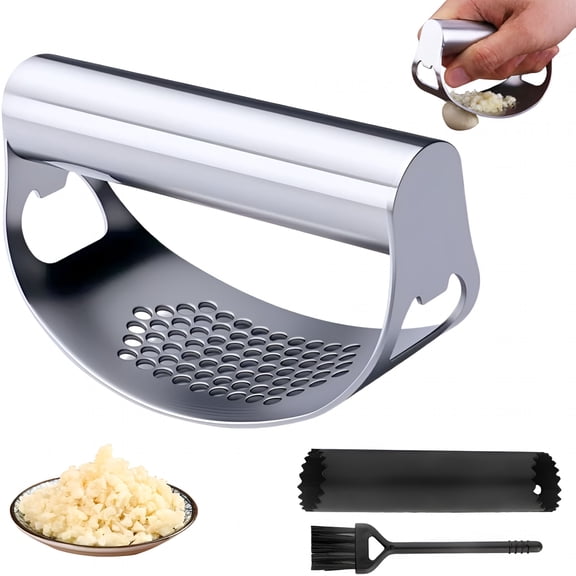 BPPEG Garlic Press Stainless Steel,Garlic Press Rocker Set Kitchen Gadgets Garlic Mincer Garlic Crusher,Heavy Duty Mincer Tool Garlic Chopper Garlic Presser Mincer