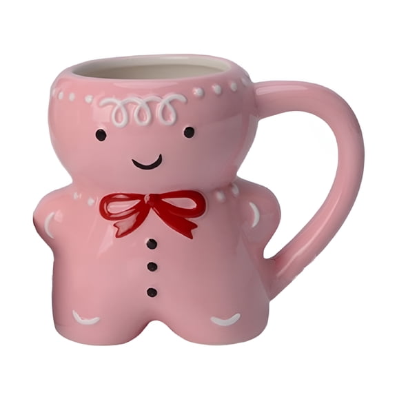 BPPEG Gingerbread Man Ceramic Mug Christmas Gingerbread Man Cup 350Ml (Pink) Christmas Essential Pink Christmas Mug