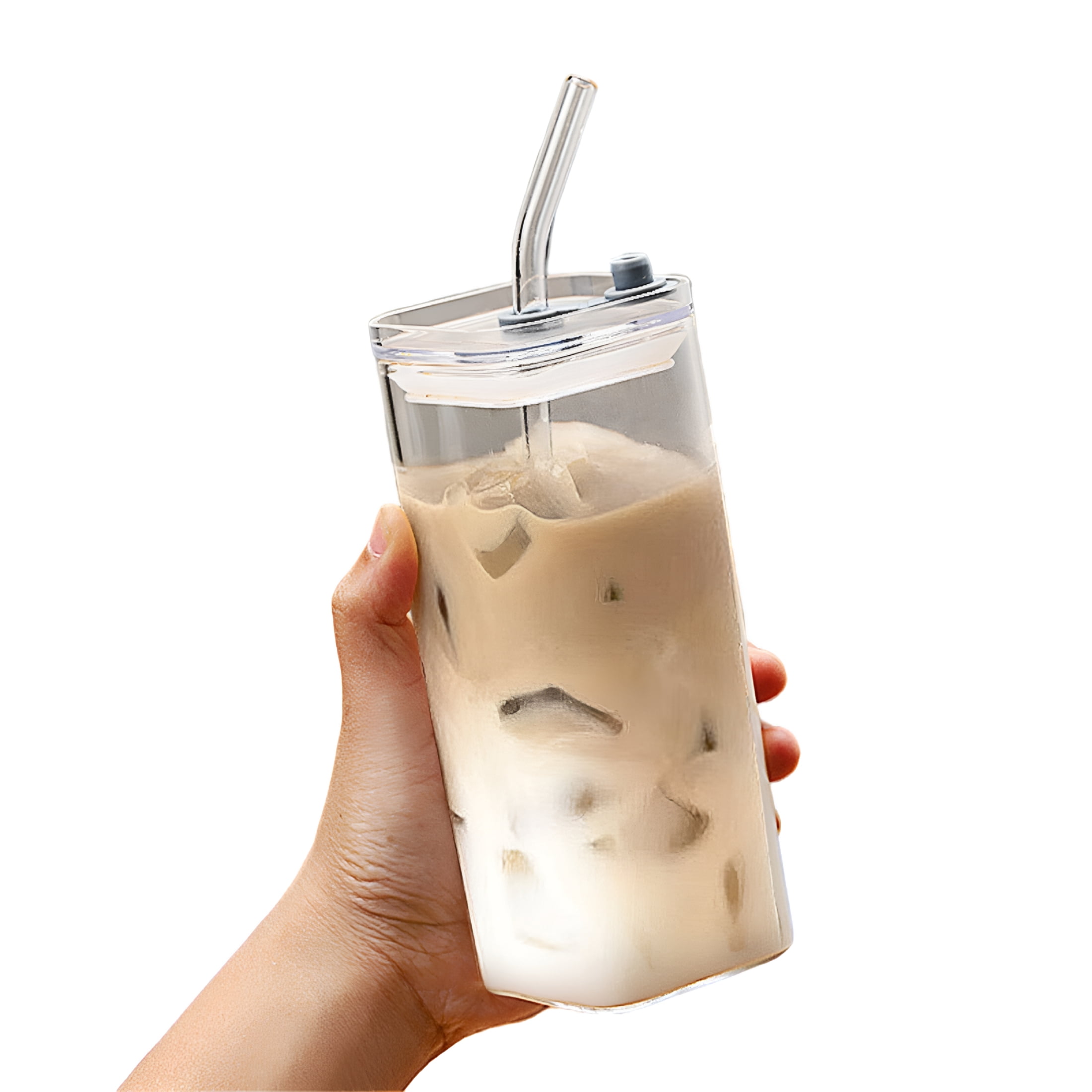 BPPEG Glass Cups,Iced Coffee Cup,Elegant Glass Coffee Cups with Lids ...