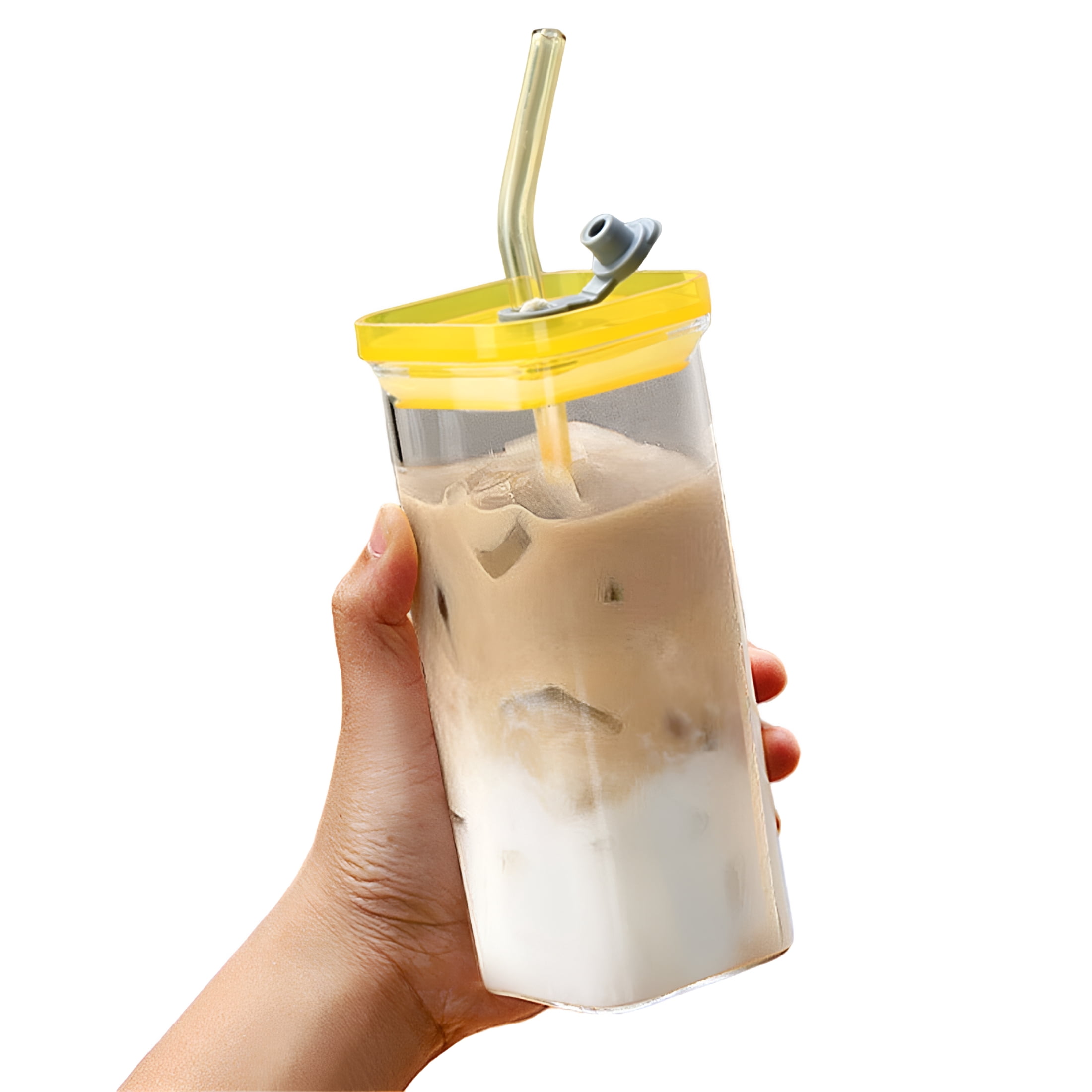 BPPEG Glass Cups,Stylish Iced Coffee Cup,Clear Glass Coffee Cups with ...