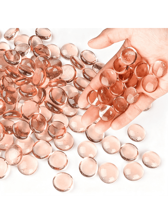 Glass Marbles, 0.97 Lb Transparent and Smooth Flat Glass Beads for Vases, Mosaic Gem Pebbles for Aquarium Decor, Floral Arrangements, Mancala Stones, Vase Filler and Crafts, Pink