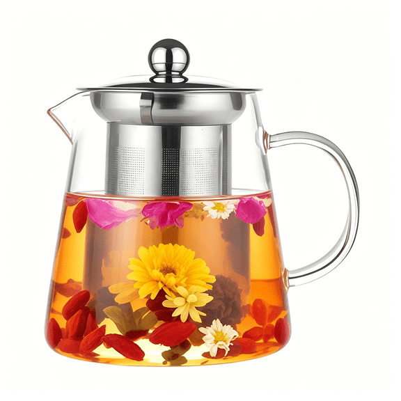 BPPEG Glass Teapot with Stainless Steel Infuser, Borosilicate Tea Kettle, Clear Tea Maker for Loose Leaf Tea (550Ml)