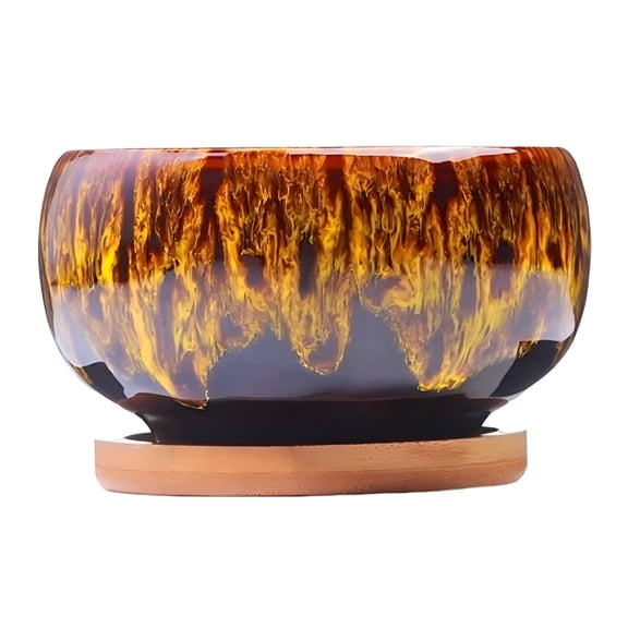 BPPEG Glazed Ceramic Flower Pot (Yellow), Circular Glazed Ceramic Pottery Planter Set Unique Color Blend Succulent Garden Pot Display