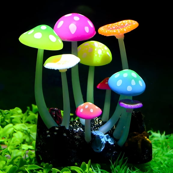 BPPEG Glowing Artificial Mushroom Aquarium Plant Decor Ornament for Fish Tank Landscape