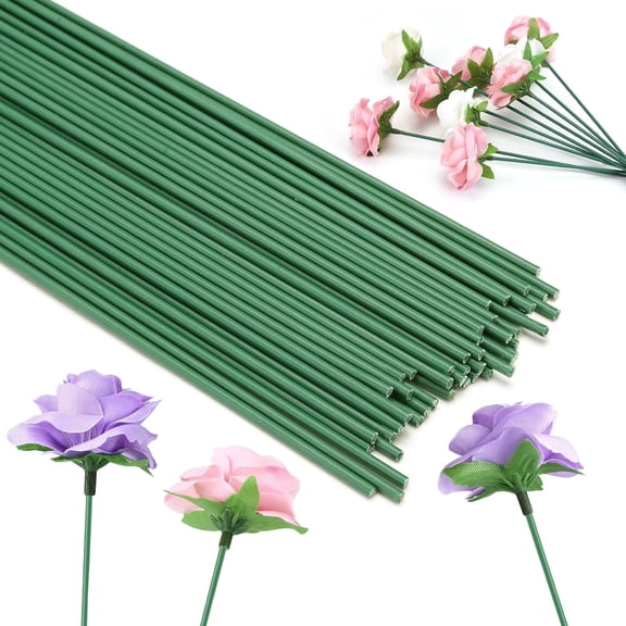 BPPEG Green Floral Wire Stems, 50 Pieces, Thick Artificial Flower Sticks | Fake Flower Stems for Crafts, Rose Bud, Pipe Cleaner Flowers, Crochet Flower, 8 Inches