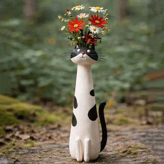 BPPEG Handcrafted Cat Flower Vase  Ceramic Whimsical Kitty Planter for Small Flowers, Quirky Desk & Shelf Decor, Boho Home Accent, Unique Gift for Cat Lovers Cat Vase