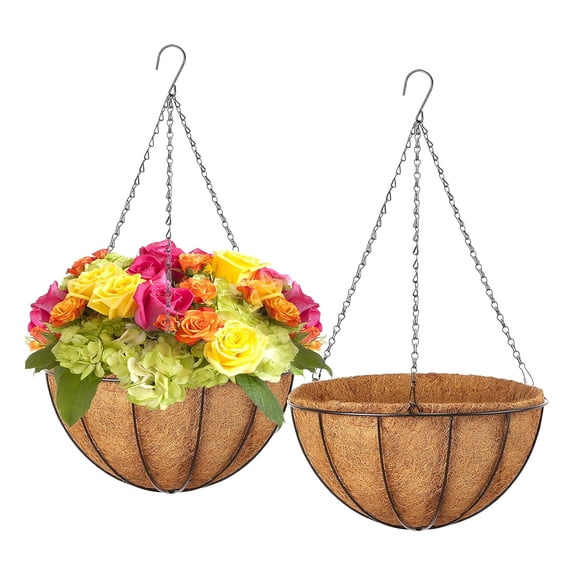 BPPEG Hanging Baskets Planter for Plants-2Pcs 12"Metal Baskets with Coco Coir Liner, Hanging Flower Pots for Outside with Chain, Indoor Outdoor Garden Porch Decoration (12''Pcs of 2)