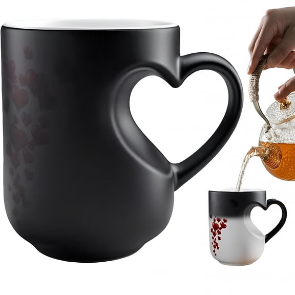 BPPEG Heart-Shaped Color Changing Magic Ceramic Mug Funny Color Changing Coffee Cup with Handle That Reveals Red Hearts When Filled with Hot Beverage Romantic Gift for Couples(1Pc)