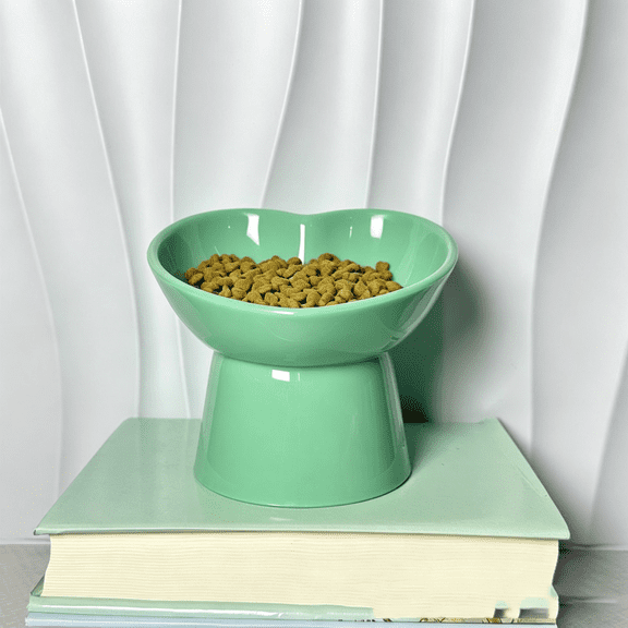 BPPEG Heart Tilt Elevated Cat Bowl,Neck Brace Tilt Design,Plastic Pet Feeding Bowl for Cats and Small Dogs,Height 4.3" Cat Bowls (Green)