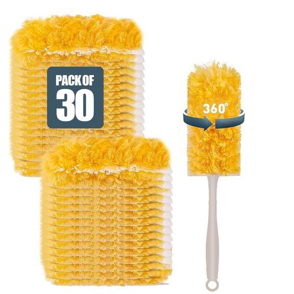 BPPEG Heavy Duty Duster Refills 30 Pack, 360 Multi Surface Feather Dusters Kit with Extendable 3FT Handle, Disposable Microfiber Dusters for Cleaning Furniture, Blinds, Ceiling Fan & Car
