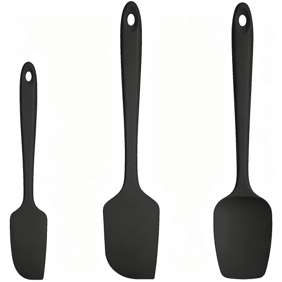 BPPEG High Heat Resistant Silicone Spatula Set of 3, Bpa-Free Food Grade Kitchen Cooking Baking Mixing One Piece Seamless Flexible Rubber Scraper for Nonstick Cookware (Black)