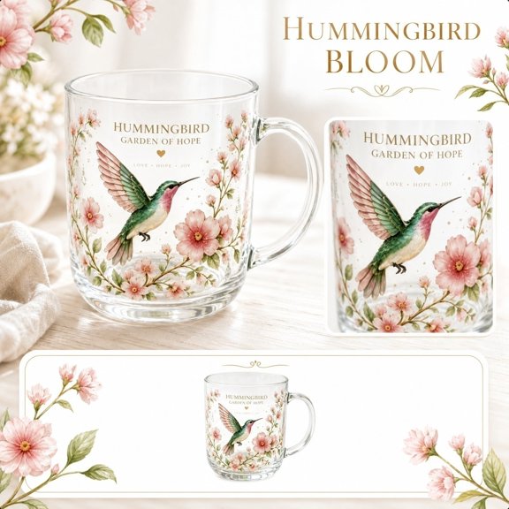 BPPEG Hummingbird Morning Bliss Tea Cup,Garden Morning Bliss Tea Cup Elegant Gold Rimmed Clear Nature Decorative Tumbler Gift for Women Mom Grandma Bird Lover(Hummingbird)
