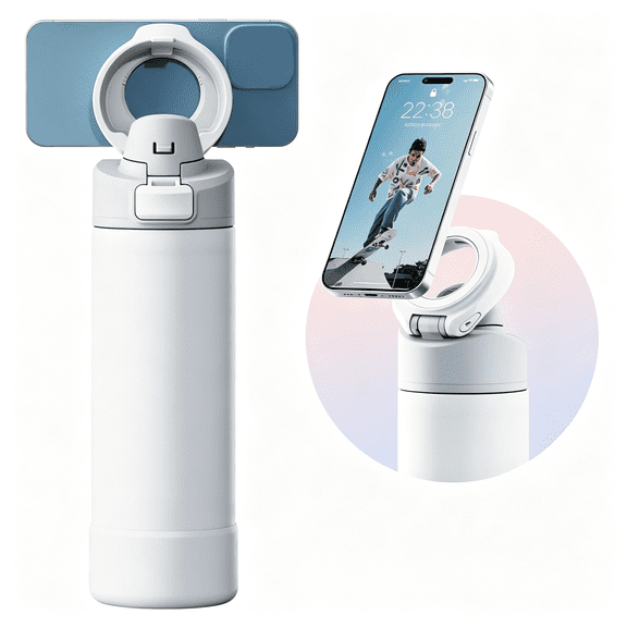 BPPEG Insulated Magnetic Water Bottle - Reusable Stainless Steel Bottle with Compatible Phone Holder - Keeps Cold for 24 Hours - Perfect for Gym,Sports,And Travel - White 24Oz